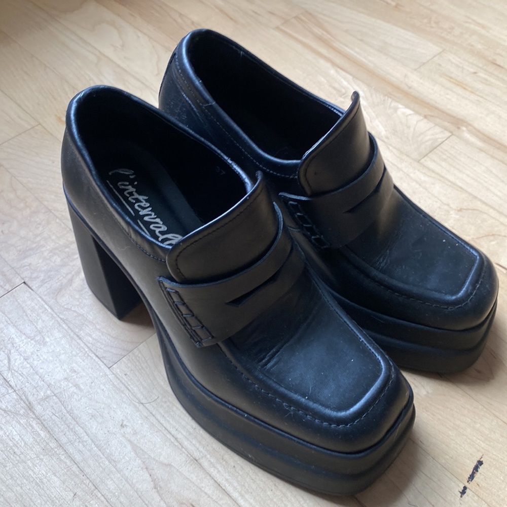 L’intervalle Oxford black leather Mary Jane heeled loafer
